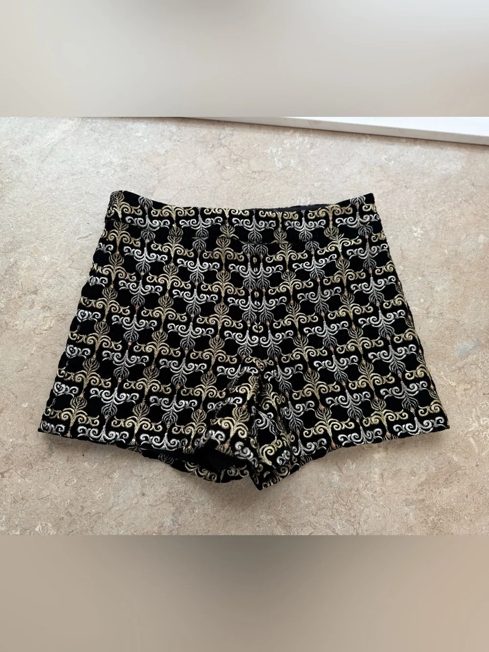 Alice + Olivia Marisa Embroidered Velvet Shorts, Size 2